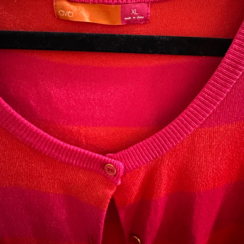 Striped Red and Pink Women's Cardigan - Picture 2 of 3